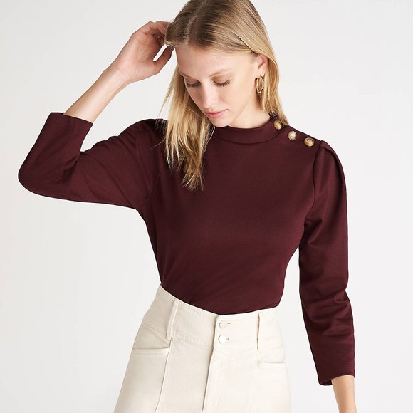 Nwt Ann Taylor Button Mock Neck Top 
